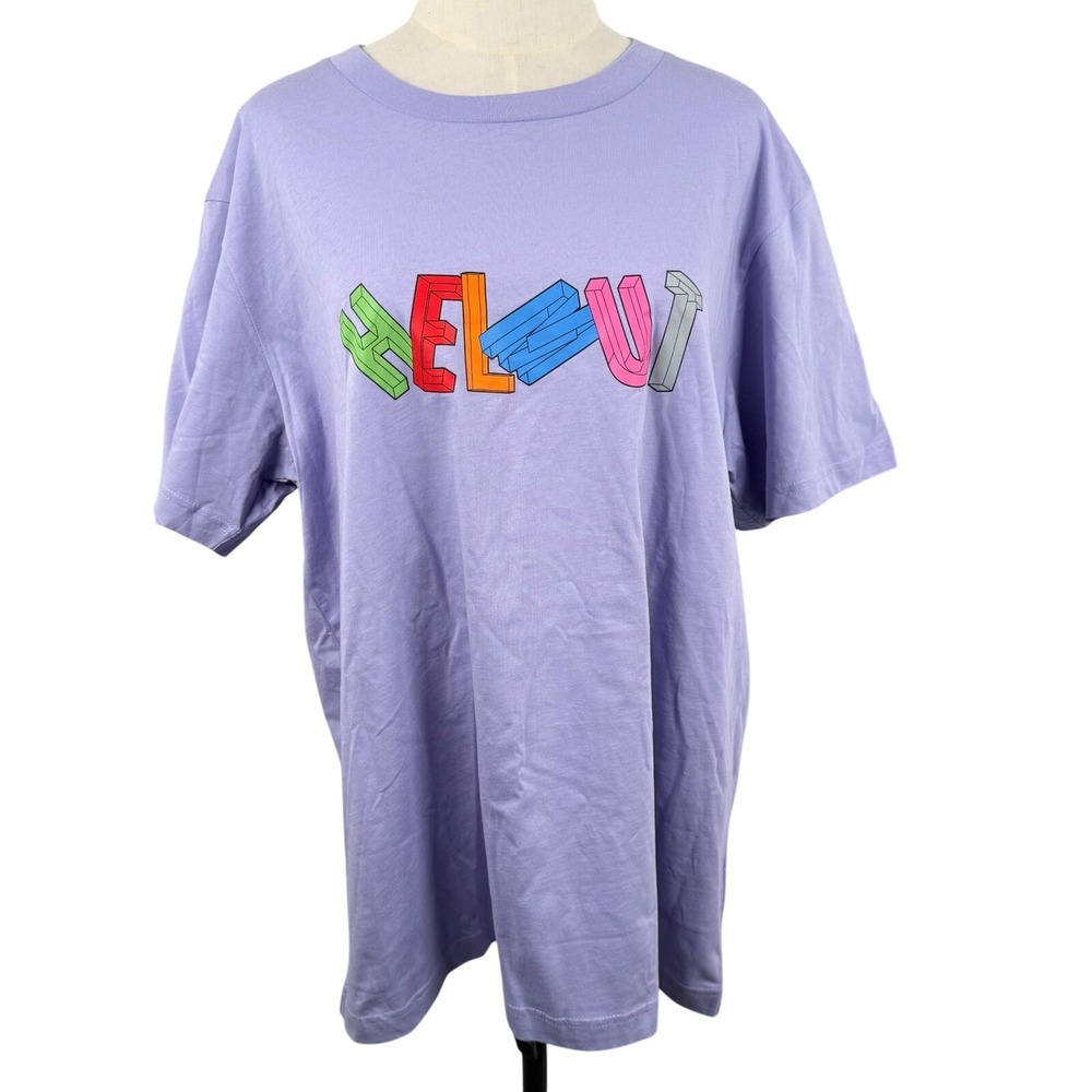 Helmut Lang Mens XXL 3D Tee Lavender Purple Graphic Logo Cotton L05HM516 NWT